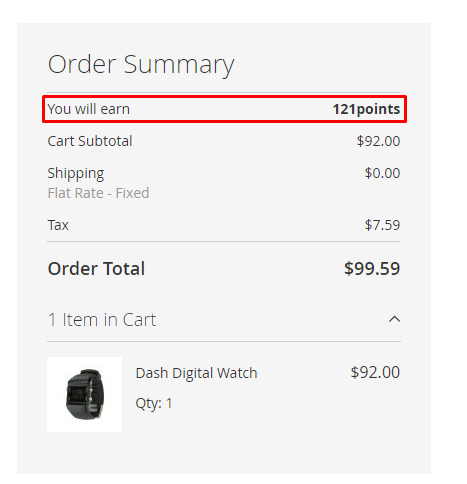 Points indicator in checkout page